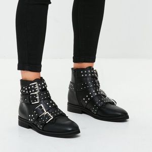 Black Studded Four Buckle Bootie